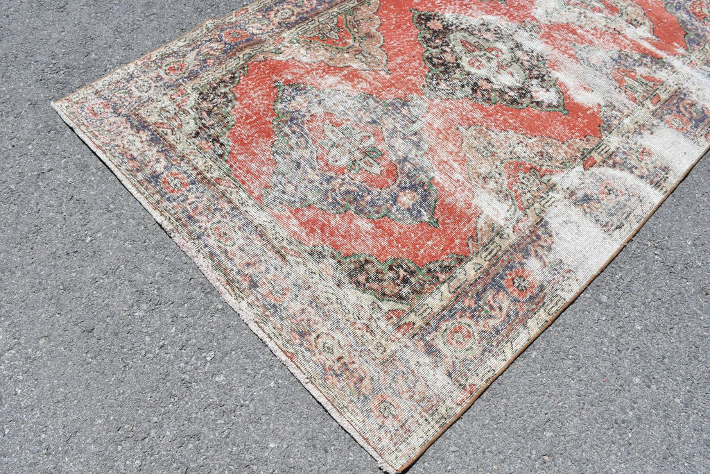 Vintage Turkish Accent Area rug 4.8 x 12.4 ft