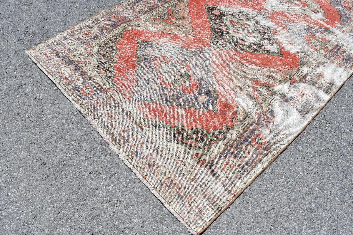 Vintage Turkish Accent Area rug 4.8 x 12.4 ft