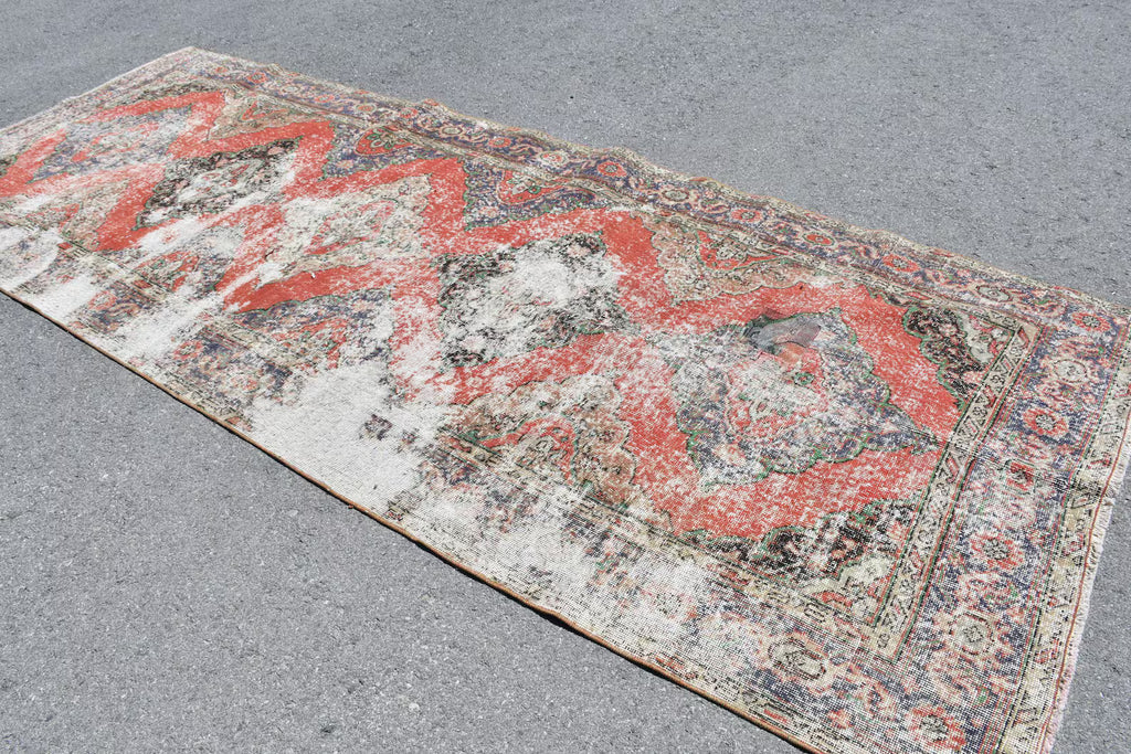 Vintage Turkish Accent Area rug 4.8 x 12.4 ft