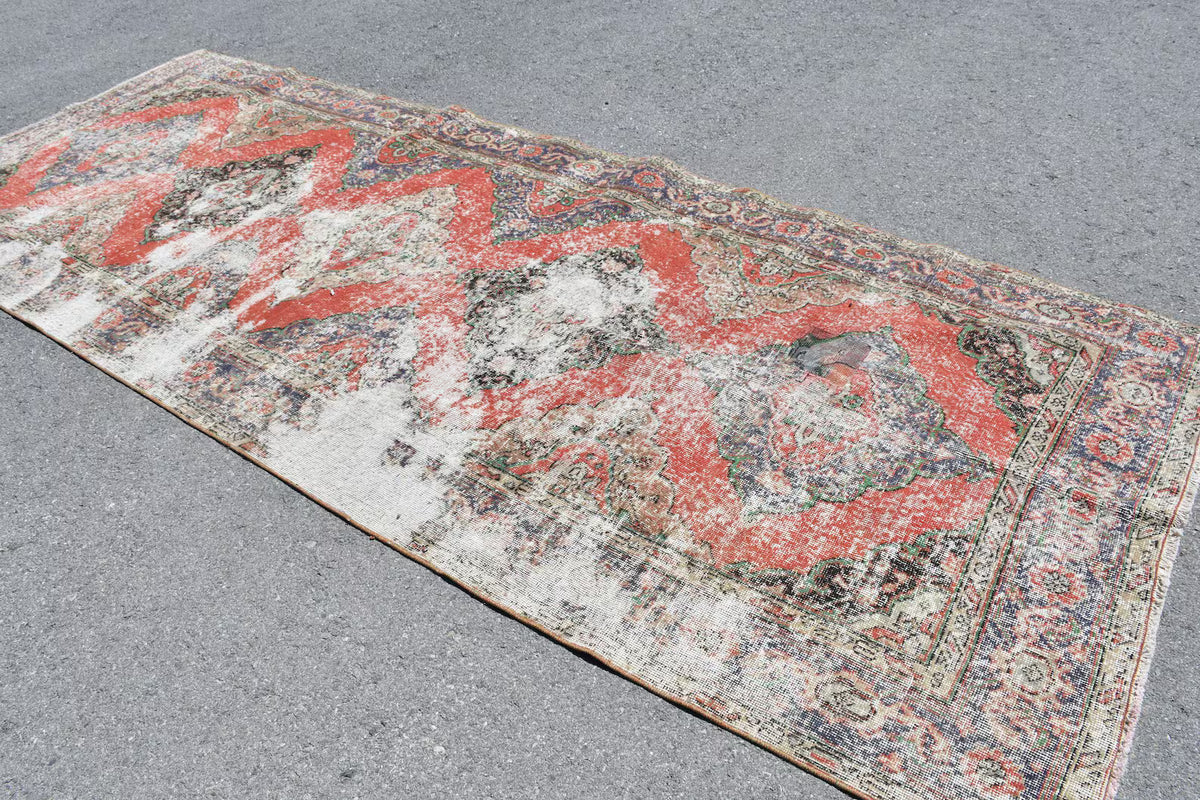 Vintage Turkish Accent Area rug 4.8 x 12.4 ft