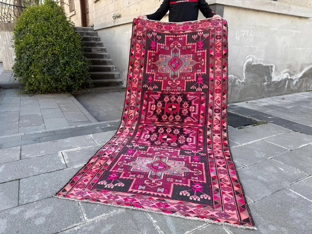 Vintage Persian Accent Area Rug 3.7 x 8.2 ft