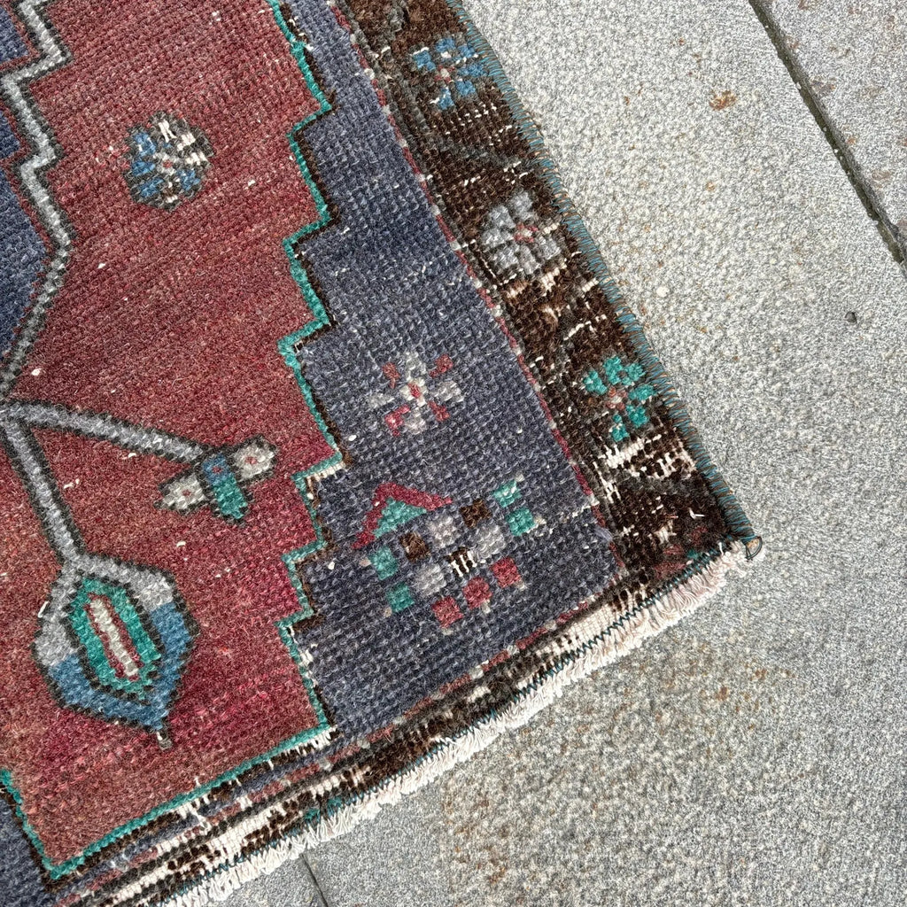 Vintage Turkish Mini Rug 1.4 x 3 ft