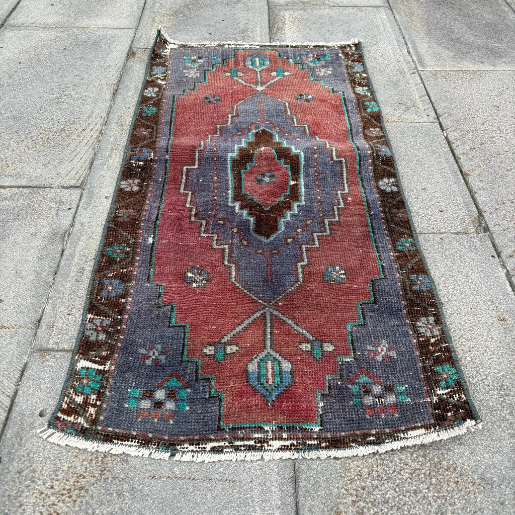 Vintage Turkish Mini Rug 1.4 x 3 ft
