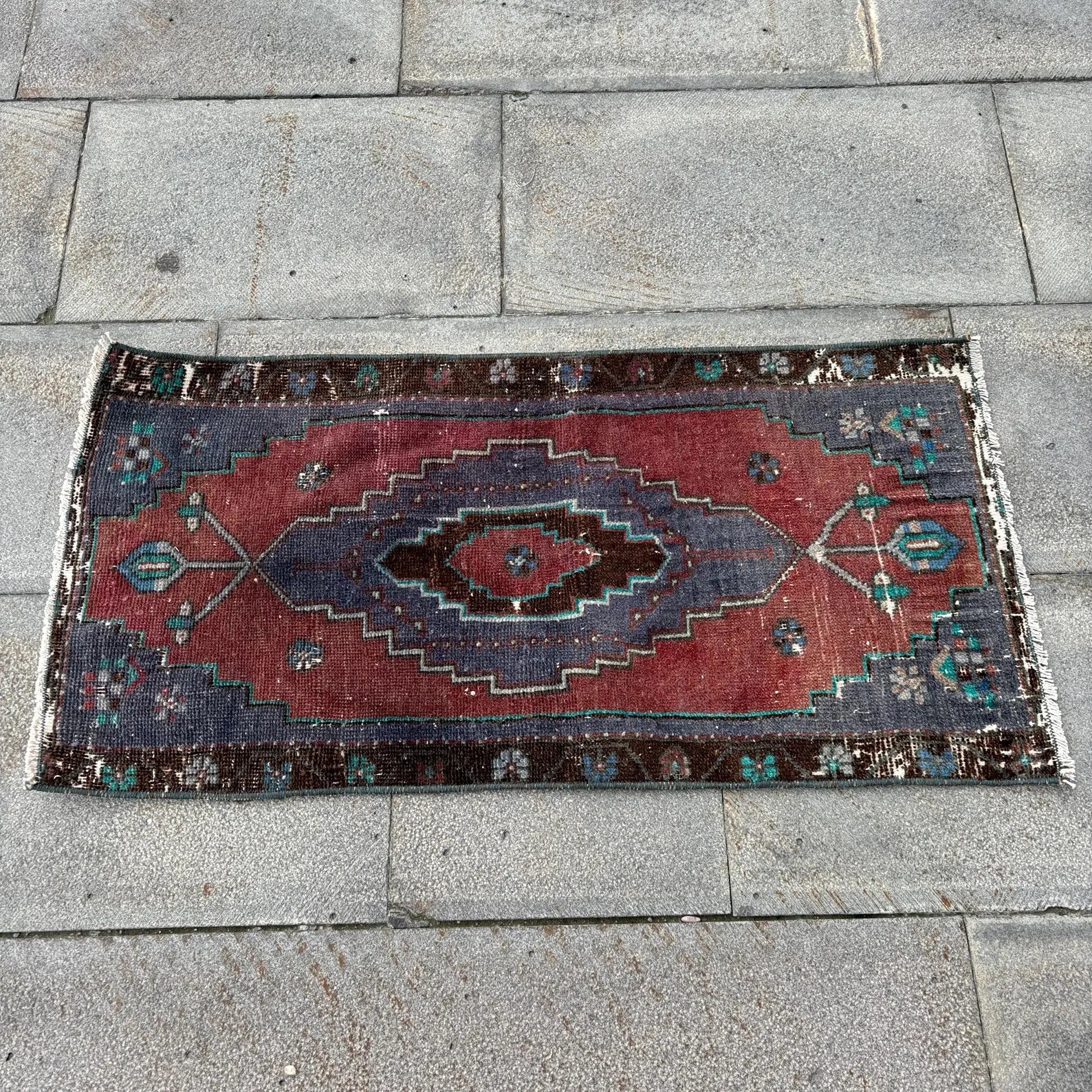 Vintage Turkish Mini Rug 1.4 x 3 ft