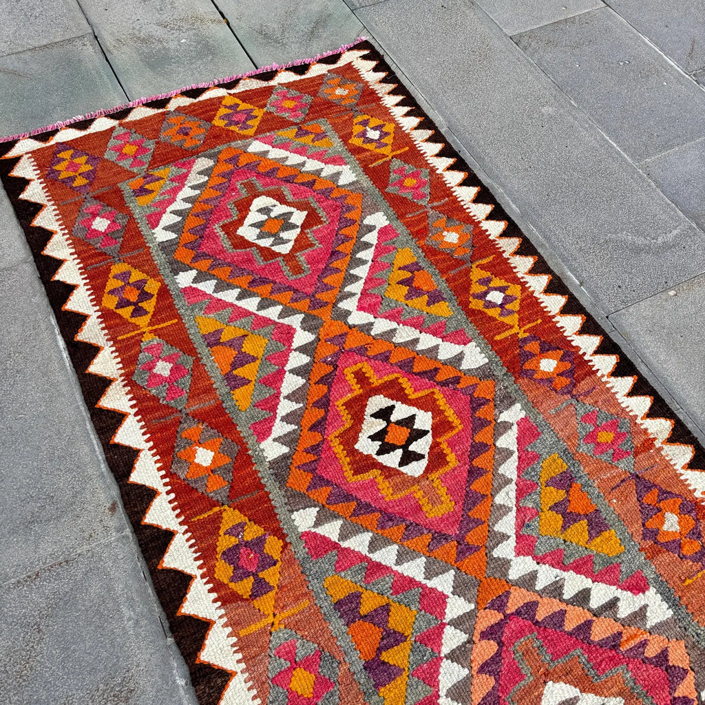 Vintage Turkish Runner Rug 2.9 x 9.4 ft