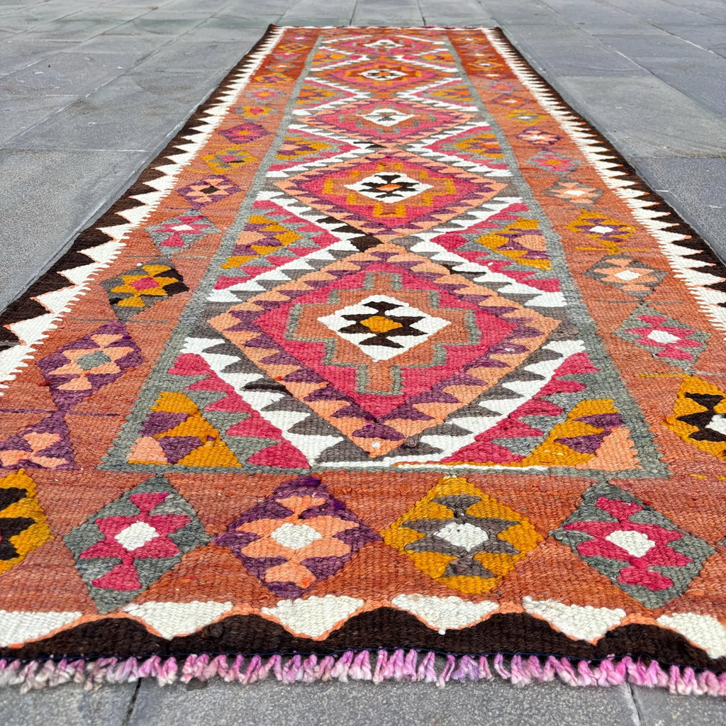 Vintage Turkish Runner Rug 2.9 x 9.4 ft