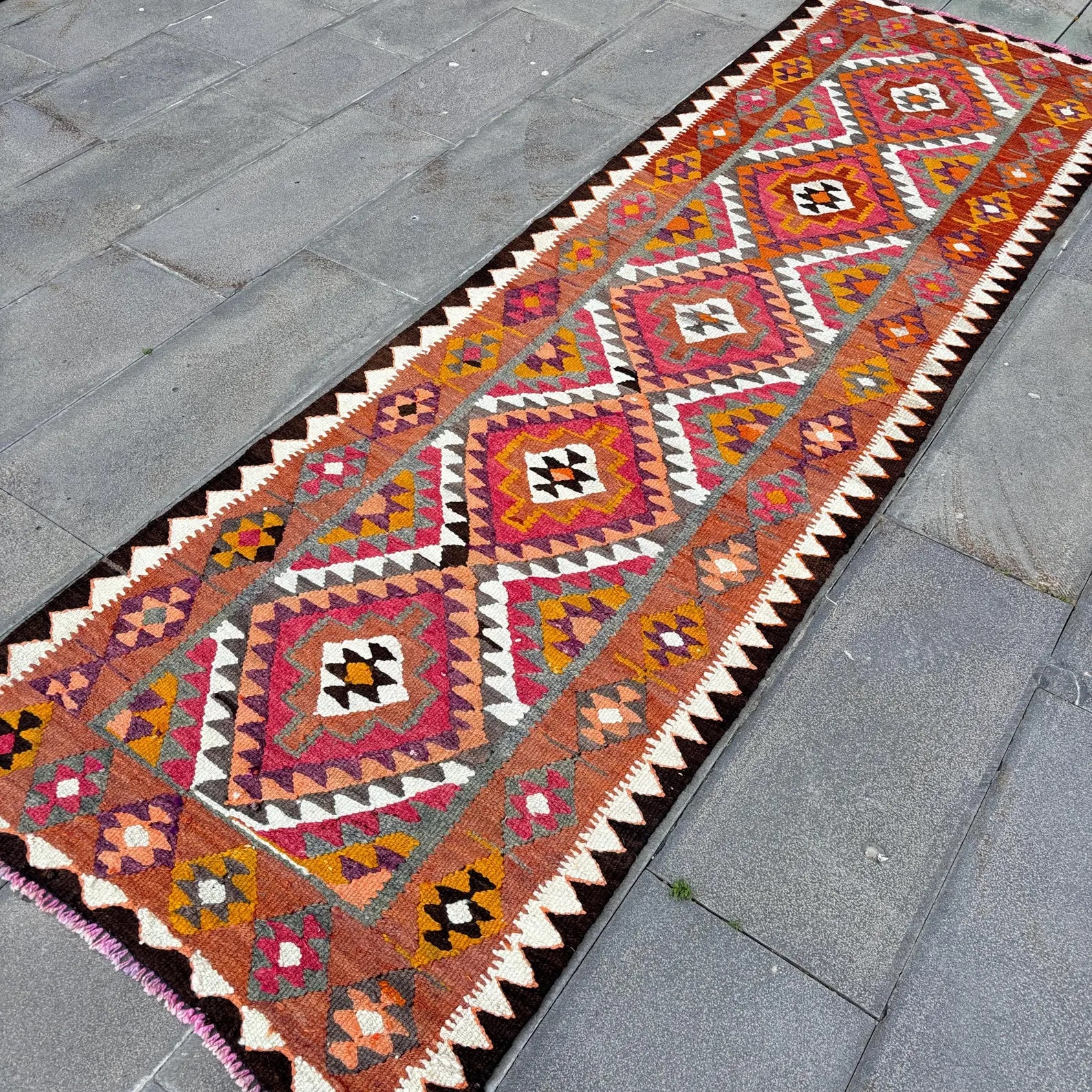 Vintage Turkish Runner Rug 2.9 x 9.4 ft