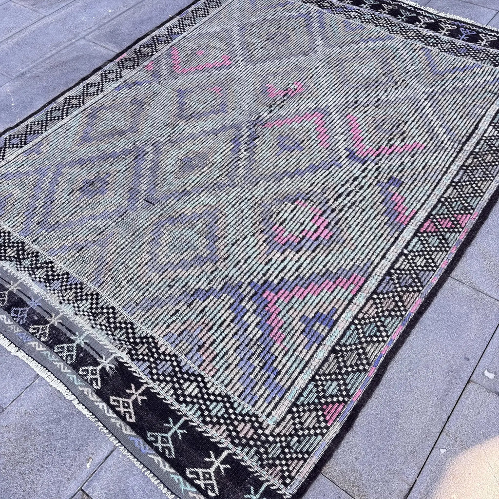 Vintage Turkish Accent Area rug 5.4 x 7.3 ft