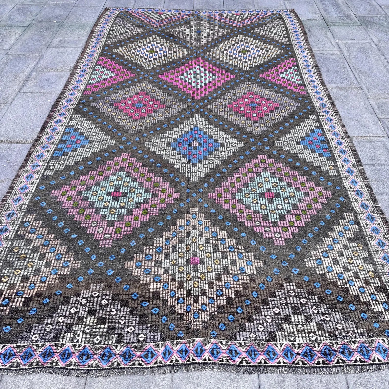 XL Vintage Turkish Accent Area Rug 6.3 x 11.2 ft