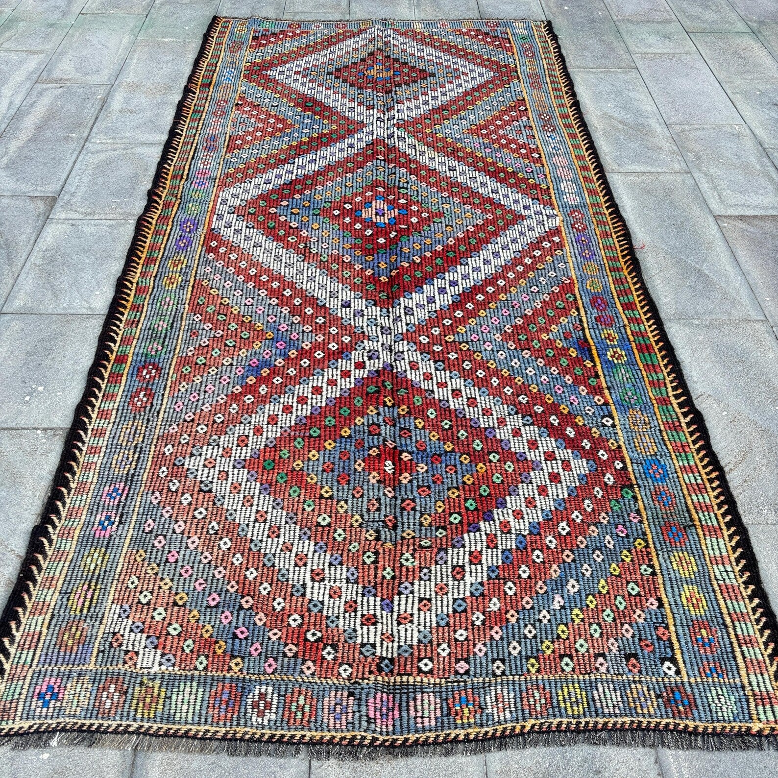 XL Vintage Turkish Accent Area Rug 4.9 x 10.4 ft
