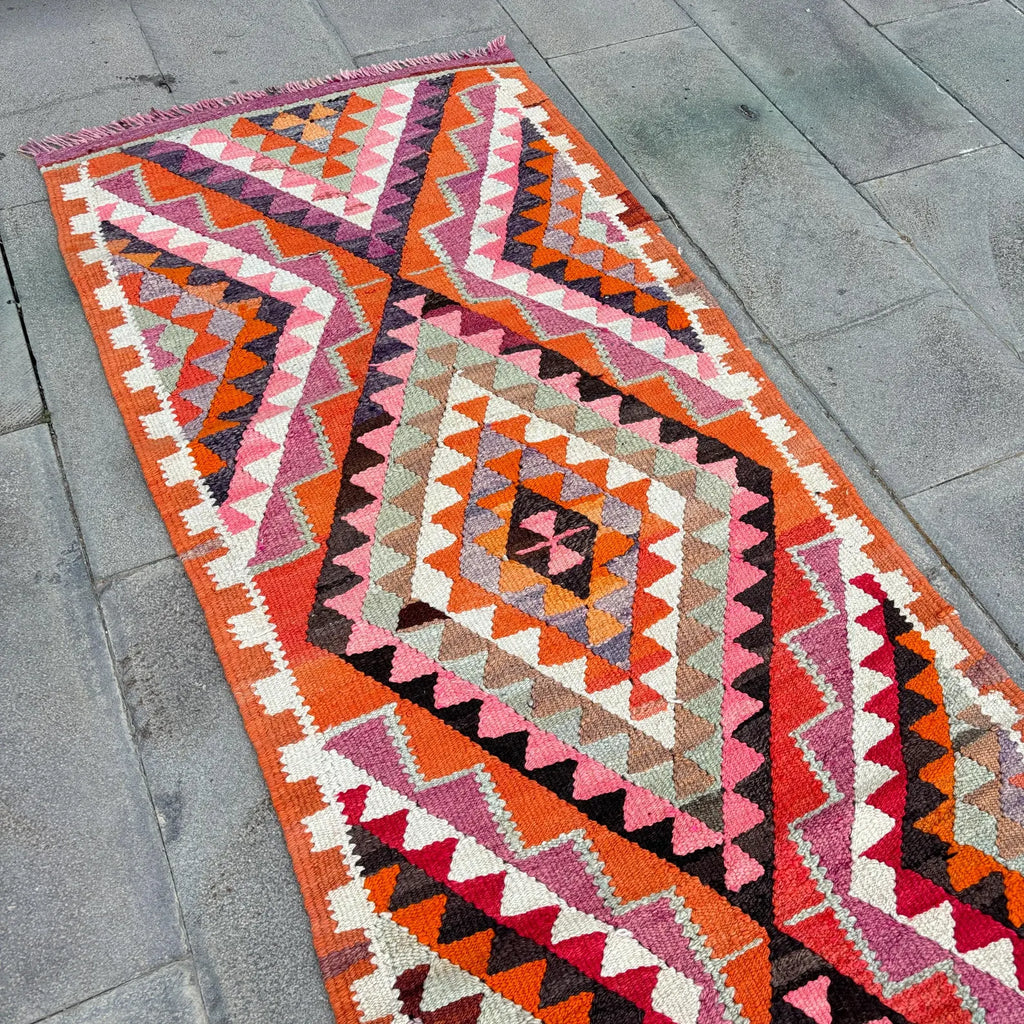 Vintage Turkish Runner Rug 2.6 x 9.1 ft
