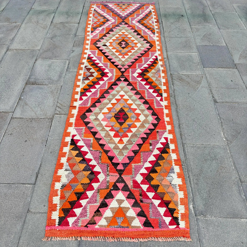 Vintage Turkish Runner Rug 2.6 x 9.1 ft