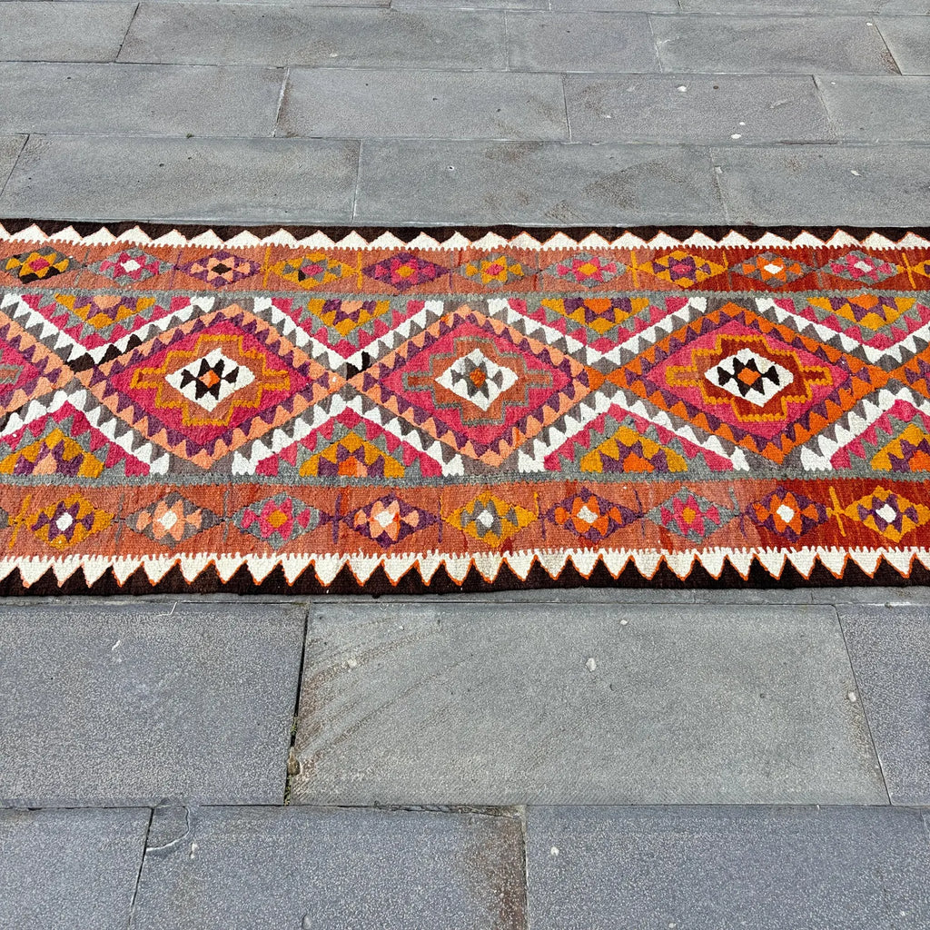 Vintage Turkish Runner Rug 2.9 x 9.4 ft