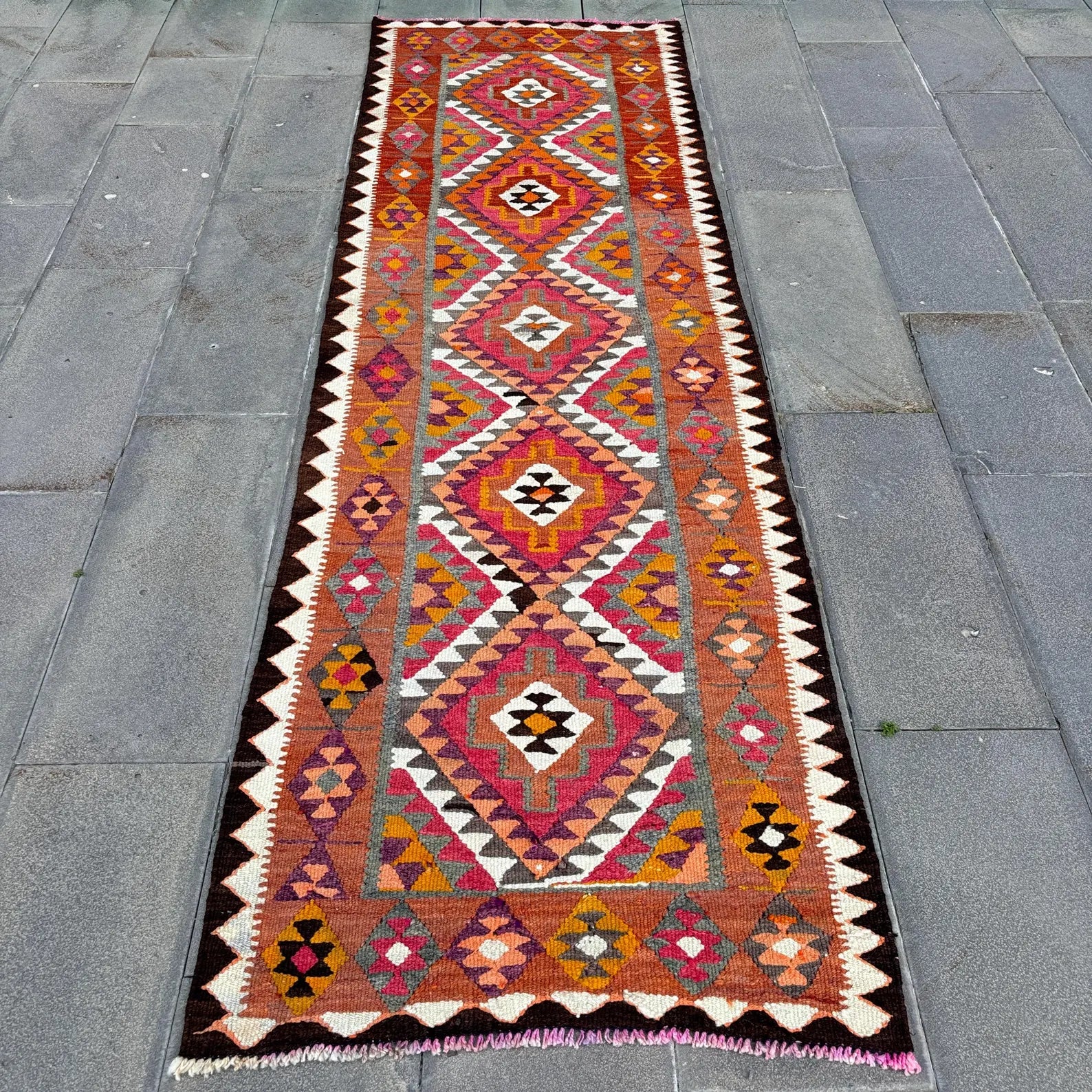Vintage Turkish Runner Rug 2.9 x 9.4 ft
