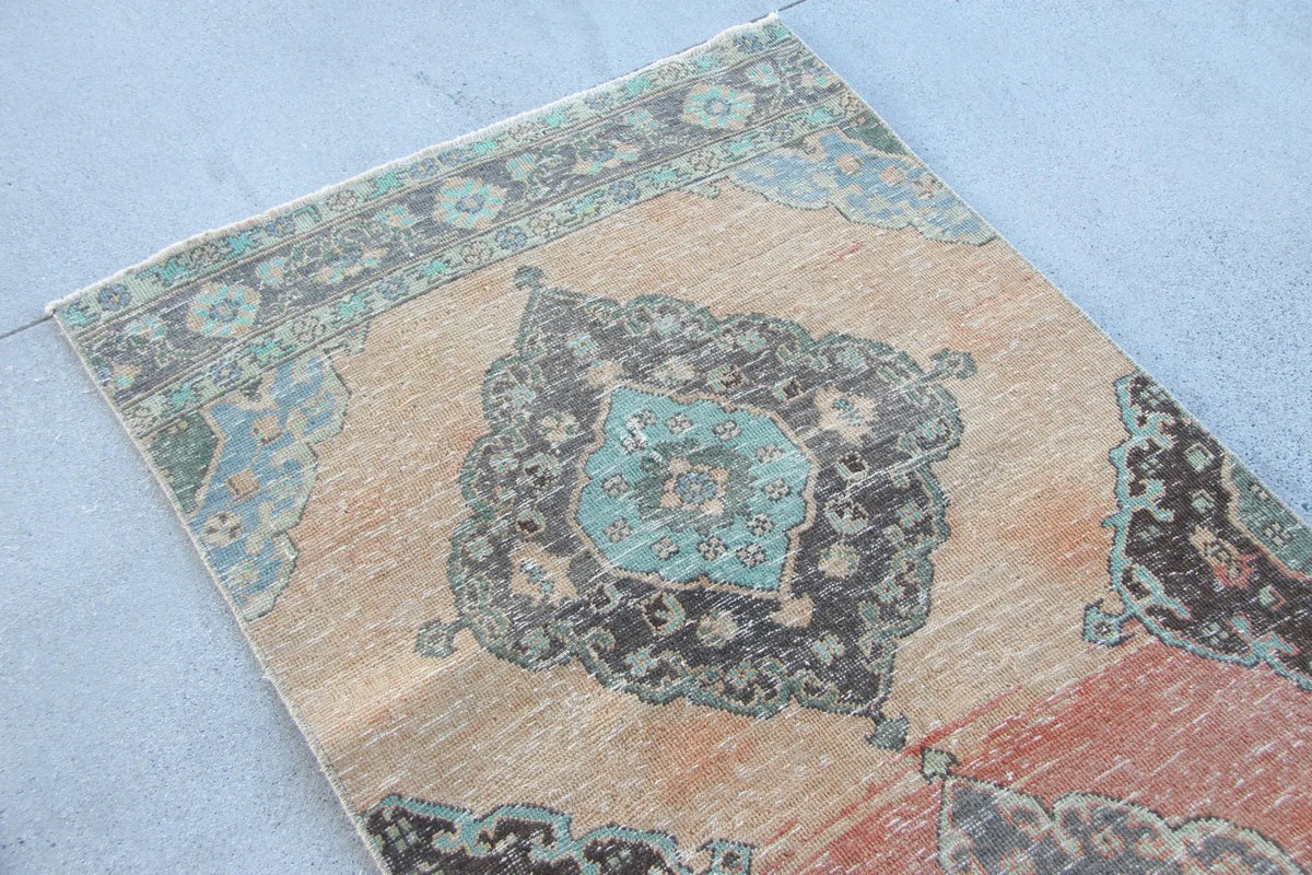 Vintage Turkish Runner Rug 3 x 12.4 ft