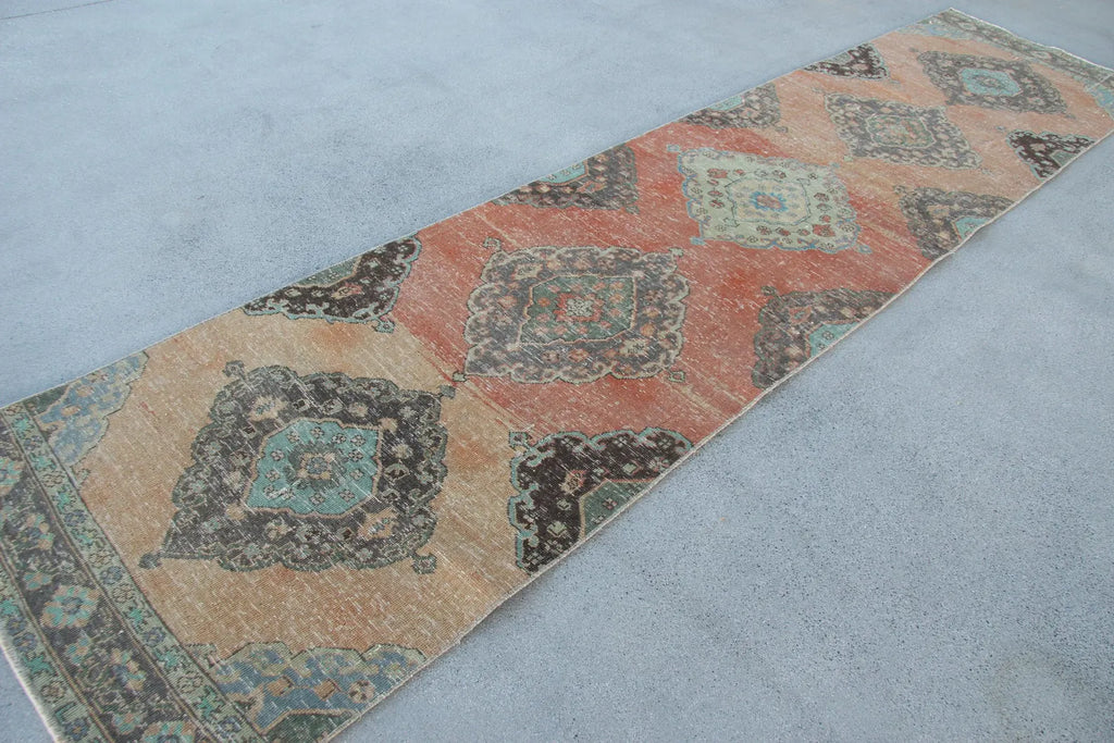 Vintage Turkish Runner Rug 3 x 12.4 ft