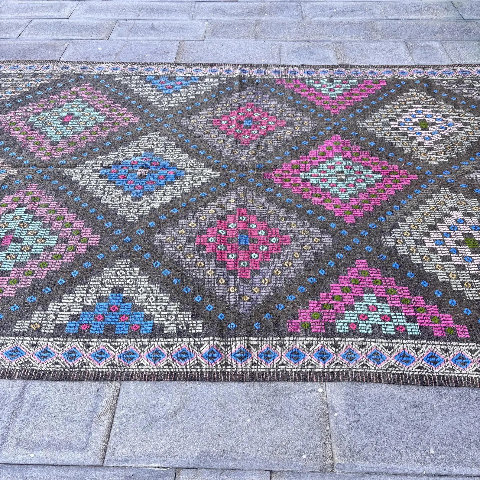 XL Vintage Turkish Accent Area Rug 6.3 x 11.2 ft