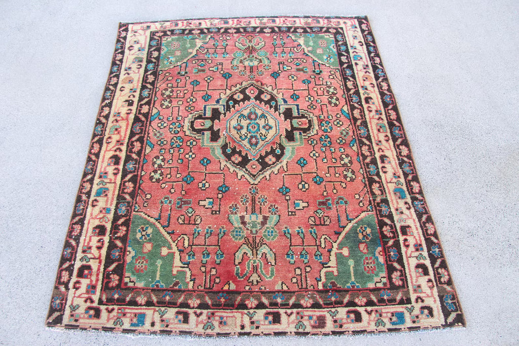 Vintage Persian Accent Area Rug 3.8 x 4.6 ft