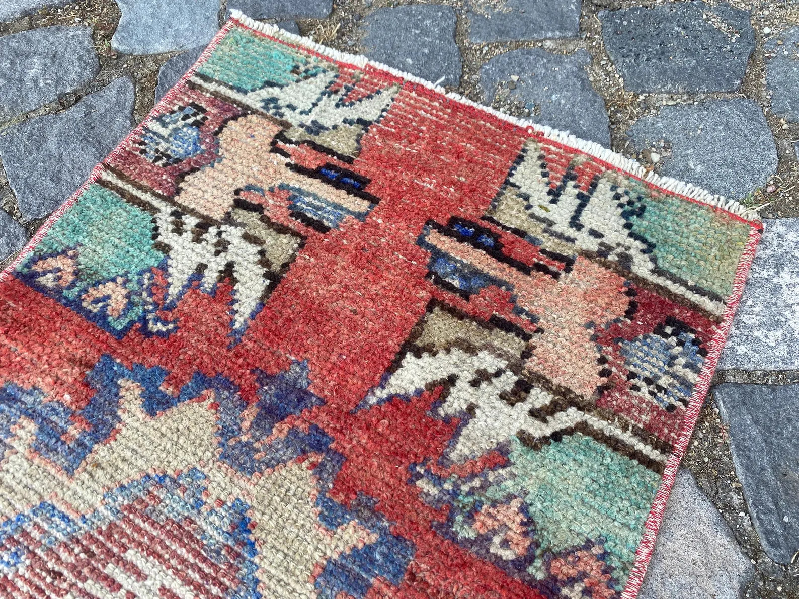Vintage Turkish Mini Rug 1.3 x 2.7 ft