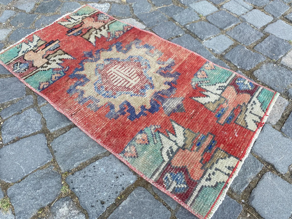 Vintage Turkish Mini Rug 1.3 x 2.7 ft