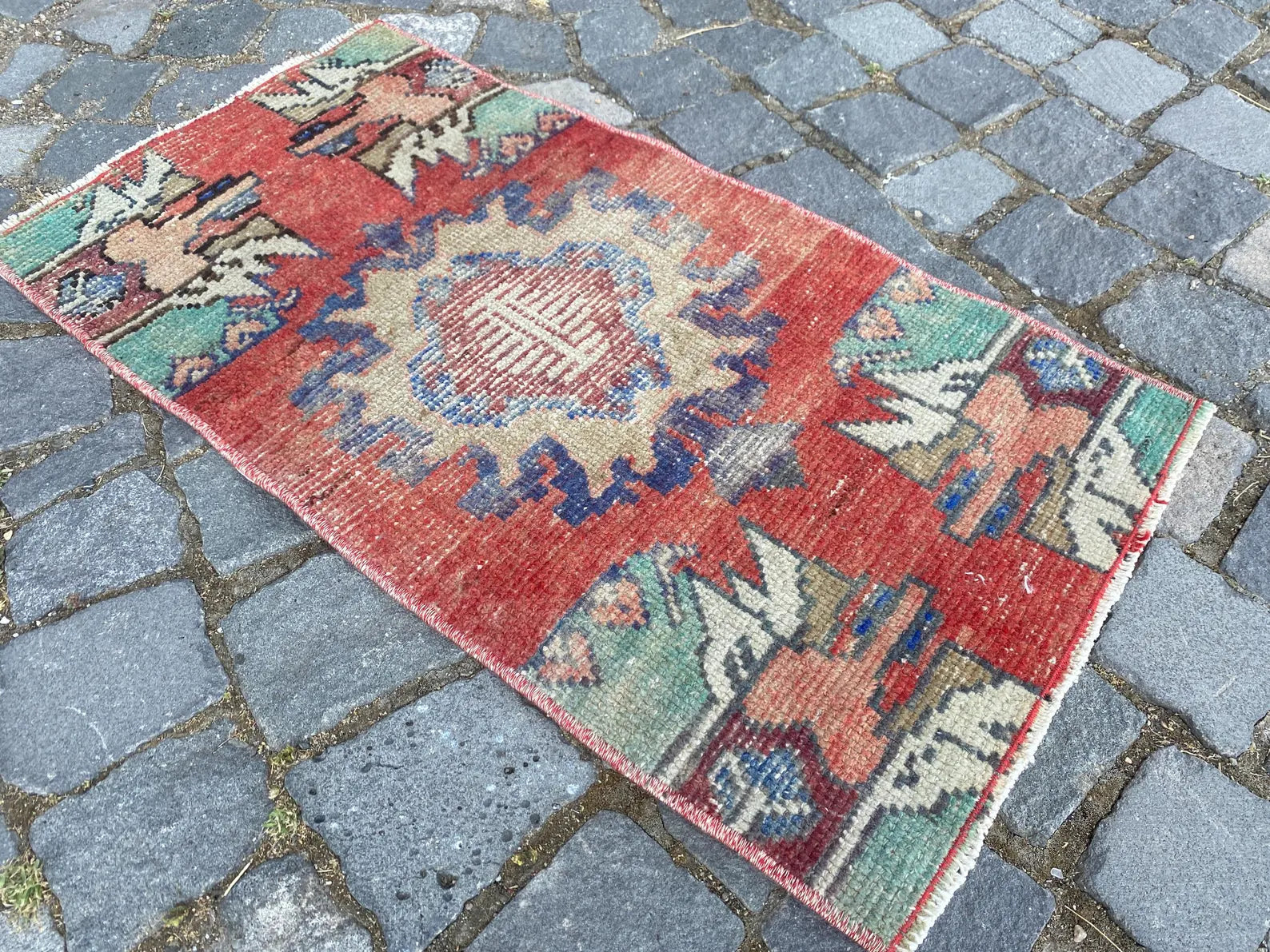 Vintage Turkish Mini Rug 1.3 x 2.7 ft