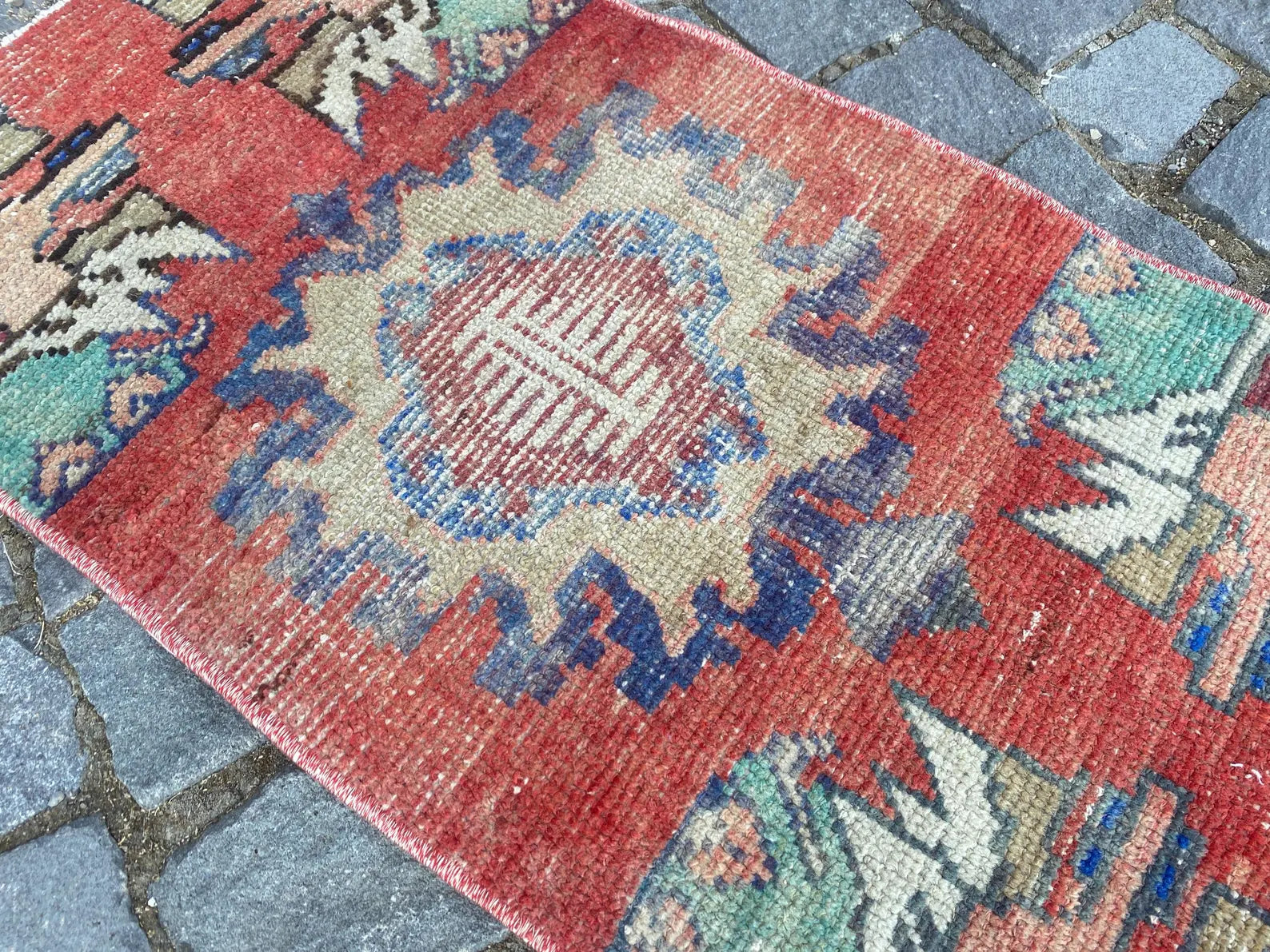 Vintage Turkish Mini Rug 1.3 x 2.7 ft