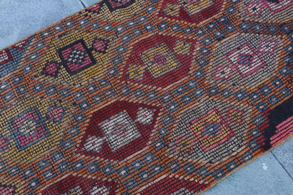 Vintage Turkish Runner Rug 2.4 x 7.1 ft