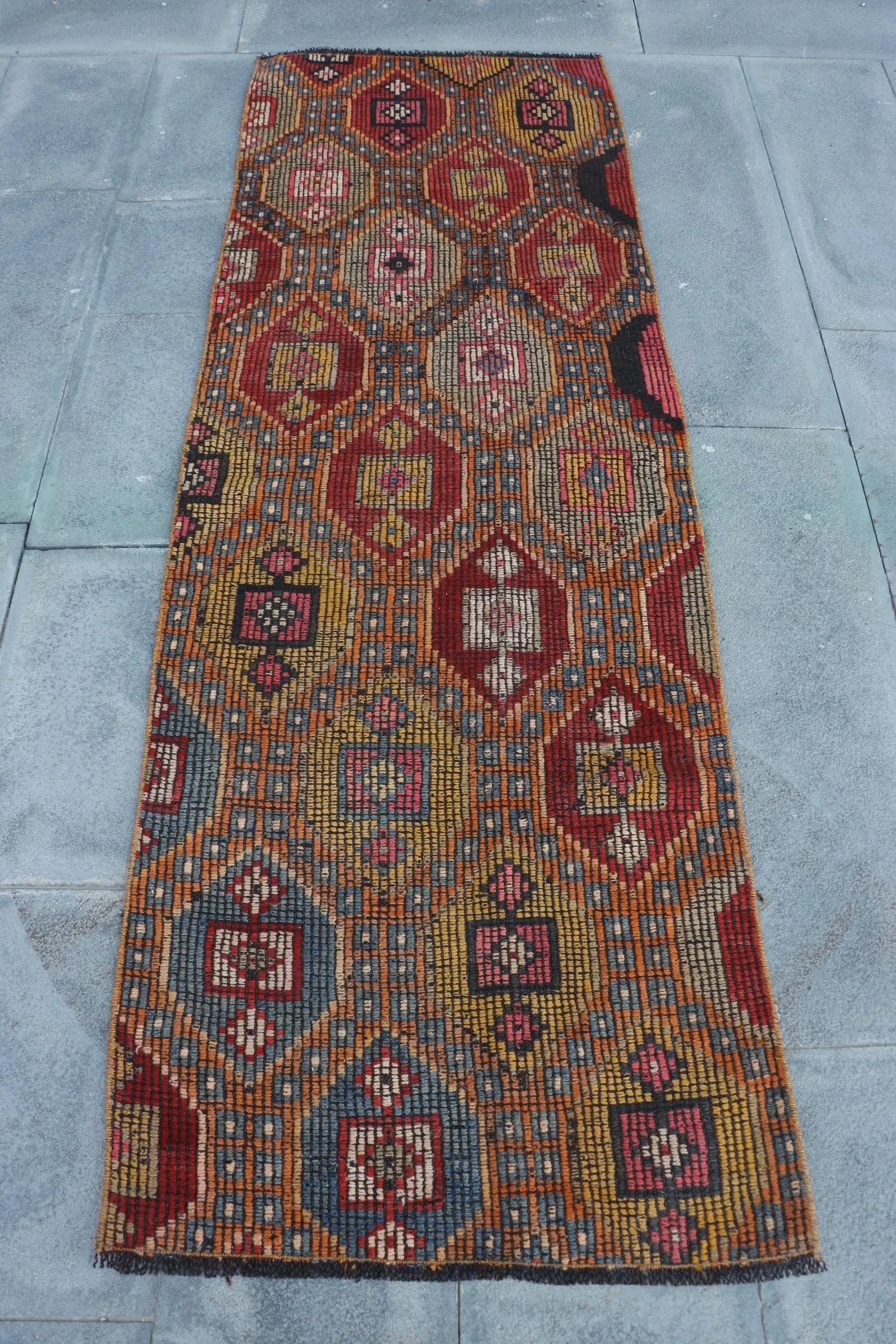 Vintage Turkish Runner Rug 2.4 x 7.1 ft