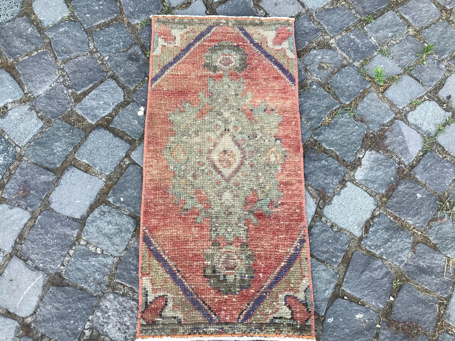 Vintage Turkish Mini Rug 1.2 x 2.6 ft