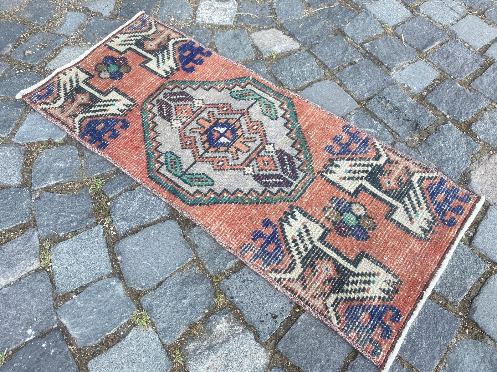 Vintage Turkish Mini Rug 1.1 x 2.8 ft