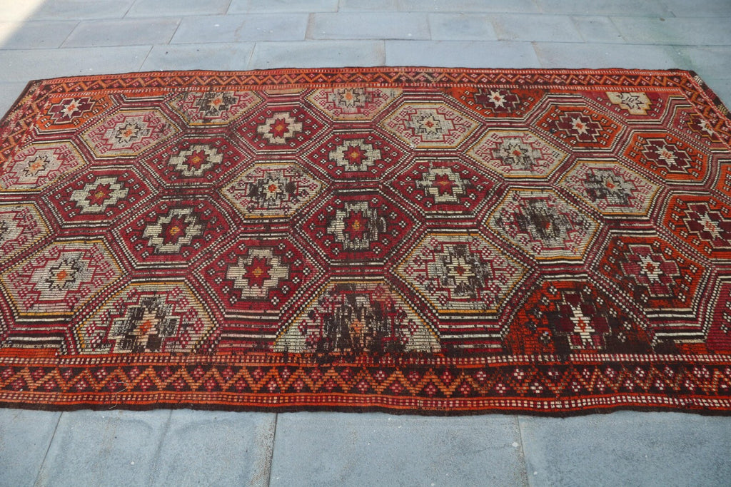 XL Vintage Turkish Accent Area rug 5.1 x 9.9 ft