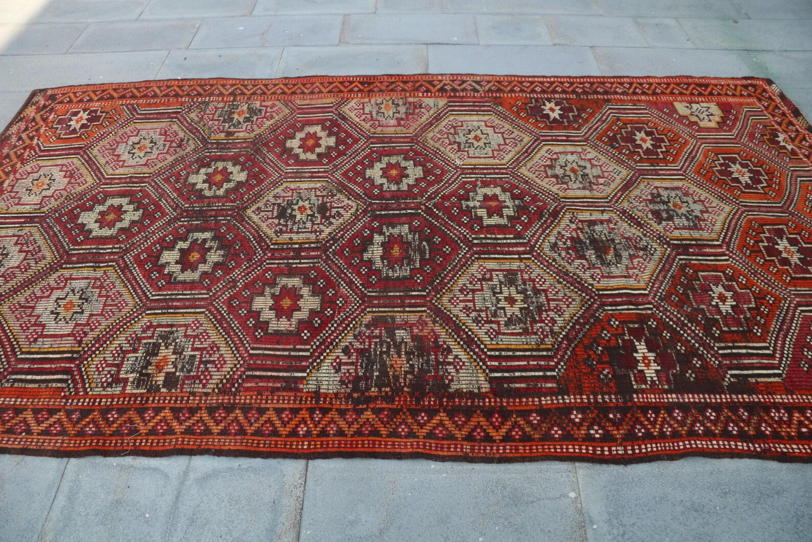 XL Vintage Turkish Accent Area rug 5.1 x 9.9 ft