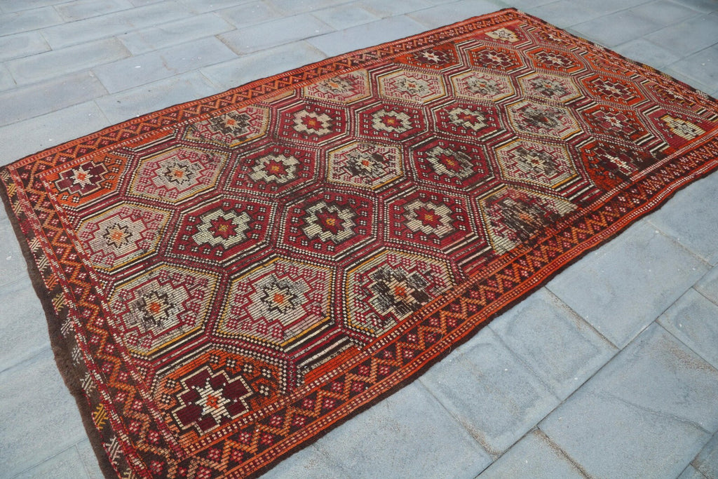 XL Vintage Turkish Accent Area rug 5.1 x 9.9 ft