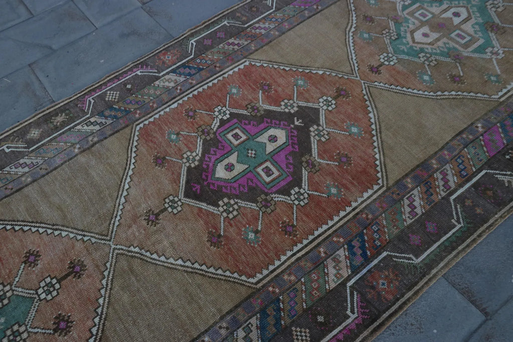 Vintage Turkish Accent Area rug 4.5 x 12.9 ft
