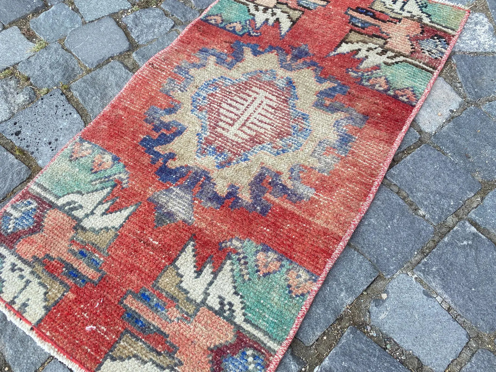 Vintage Turkish Mini Rug 1.3 x 2.7 ft