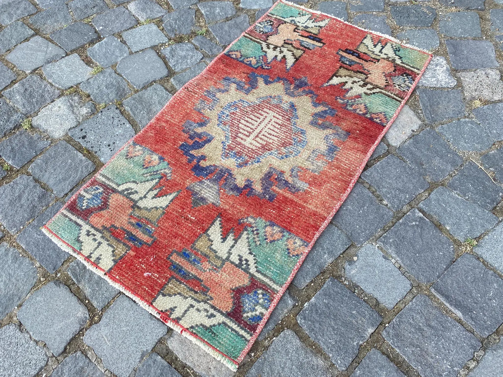 Vintage Turkish Mini Rug 1.3 x 2.7 ft