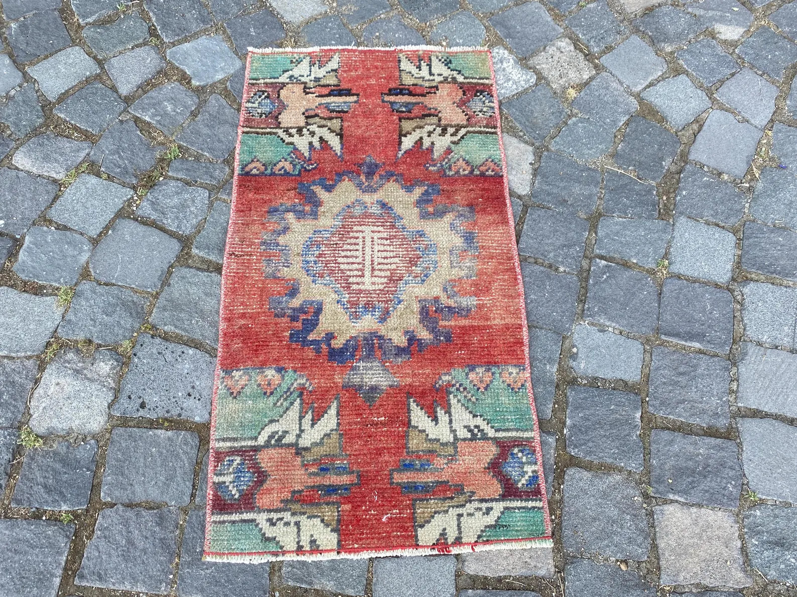 Vintage Turkish Mini Rug 1.3 x 2.7 ft