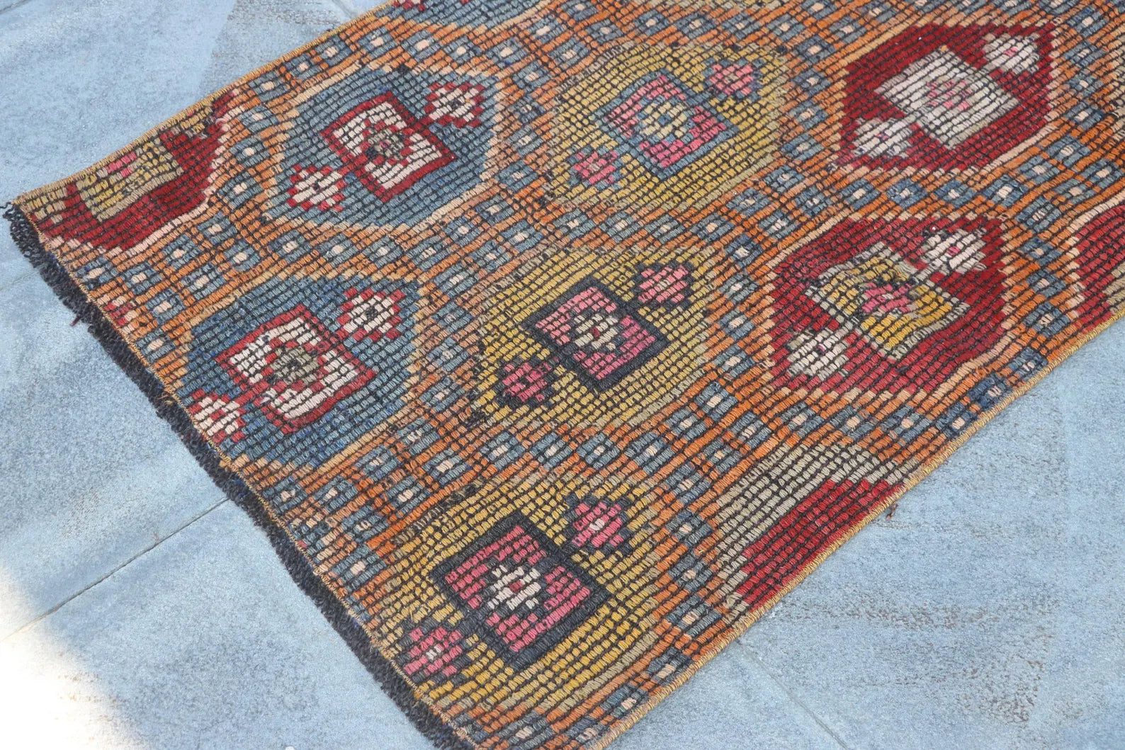 Vintage Turkish Runner Rug 2.4 x 7.1 ft