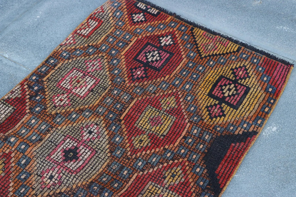 Vintage Turkish Runner Rug 2.4 x 7.1 ft