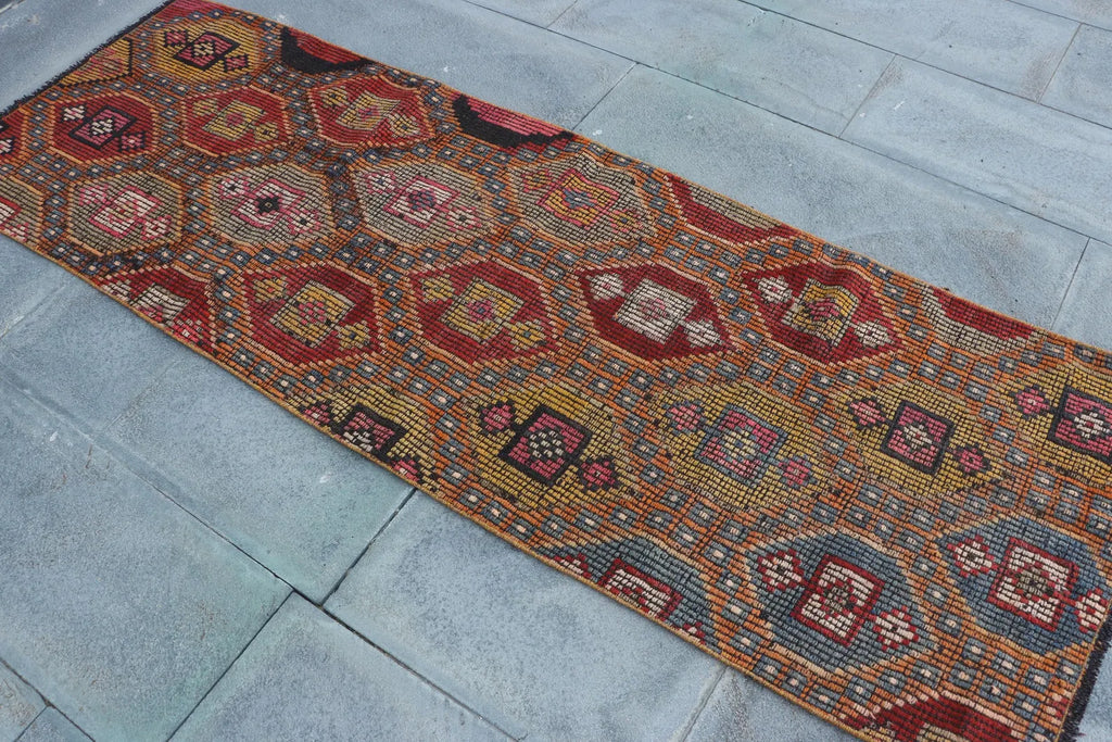 Vintage Turkish Runner Rug 2.4 x 7.1 ft