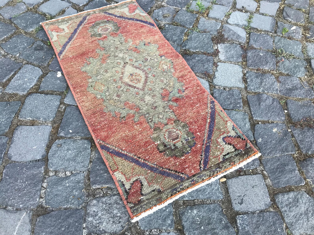 Vintage Turkish Mini Rug 1.2 x 2.6 ft
