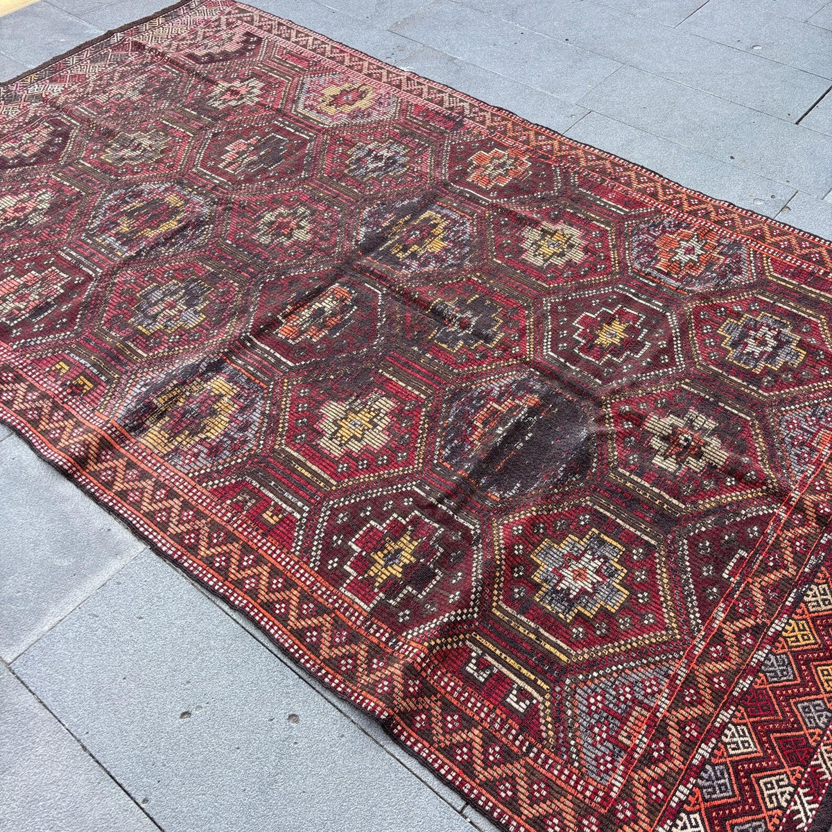 XL Vintage Turkish Accent Area Rug 5.5 x 9.3 ft