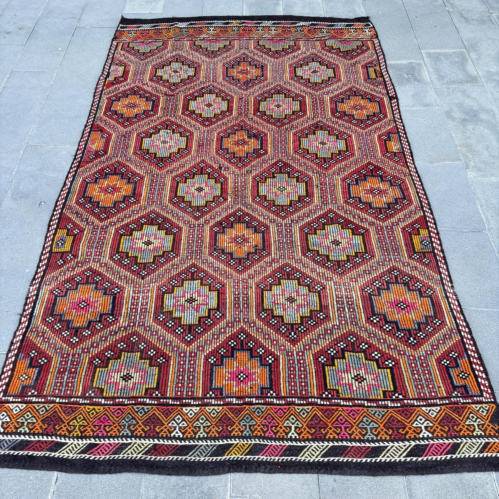 XL Vintage Turkish Accent Area rug 6.3 x 10.5 ft