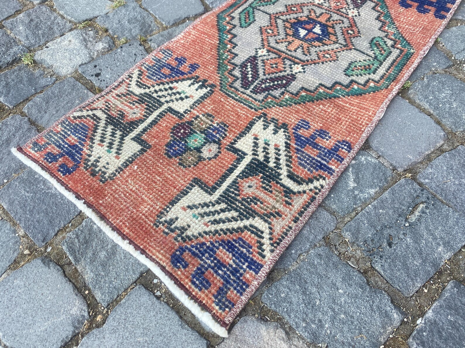 Vintage Turkish Mini Rug 1.1 x 2.8 ft