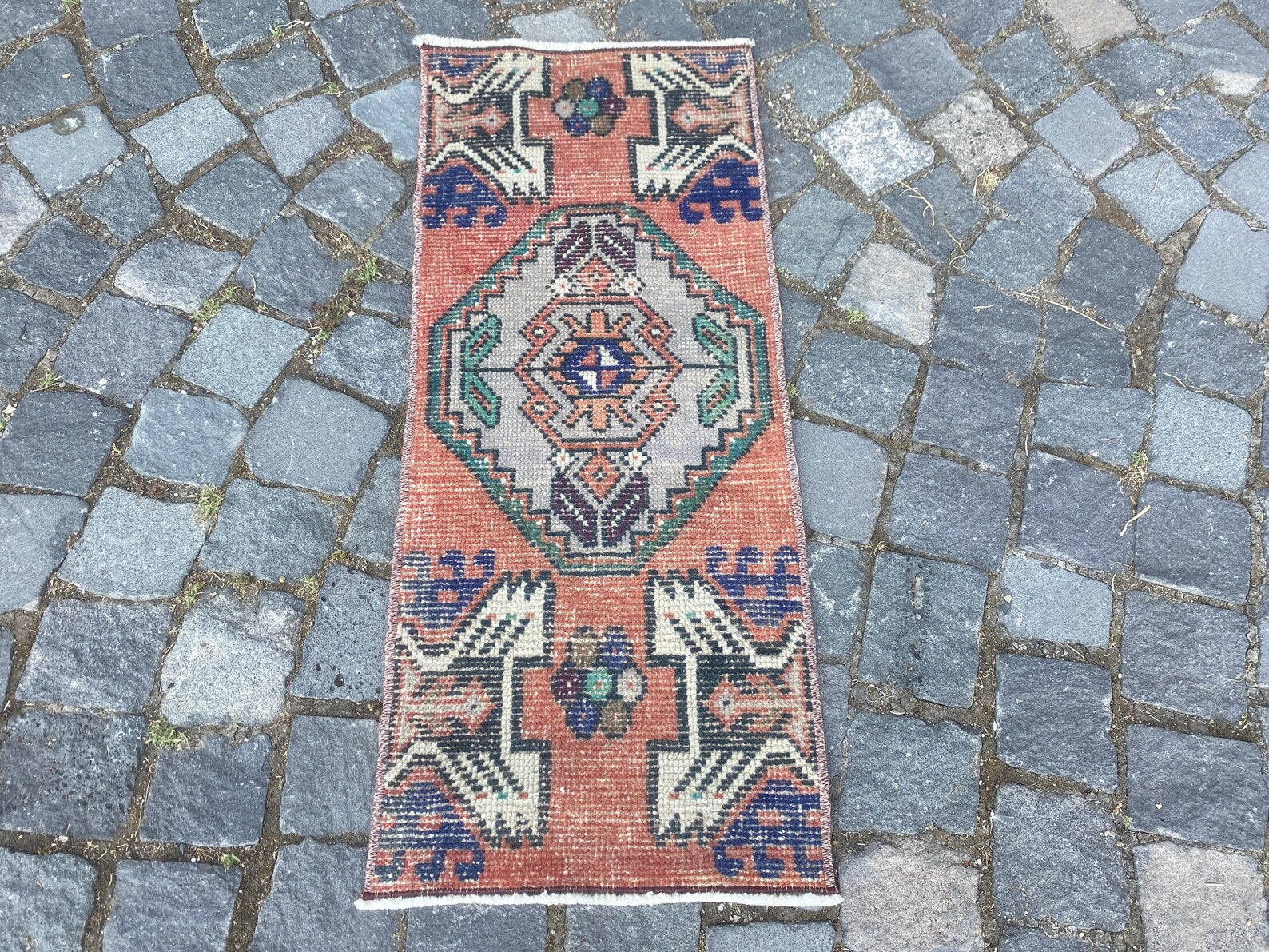 Vintage Turkish Mini Rug 1.1 x 2.8 ft