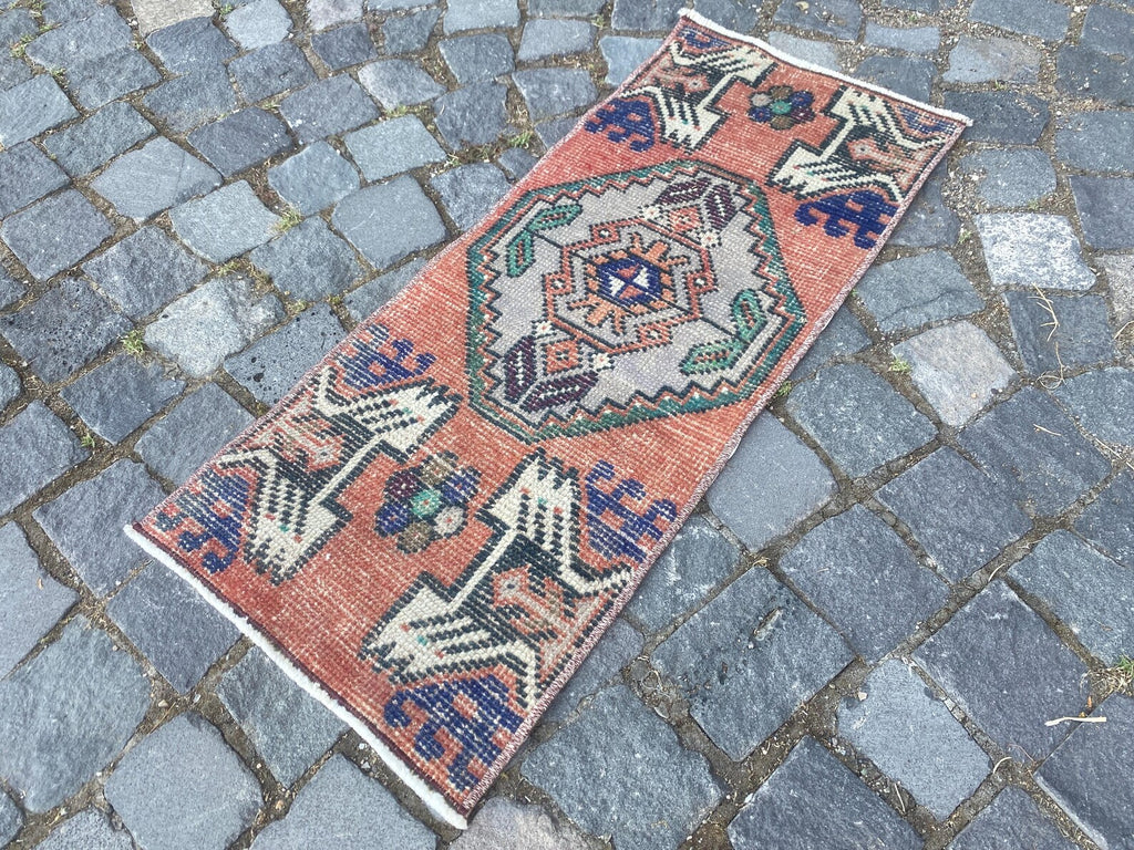 Vintage Turkish Mini Rug 1.1 x 2.8 ft