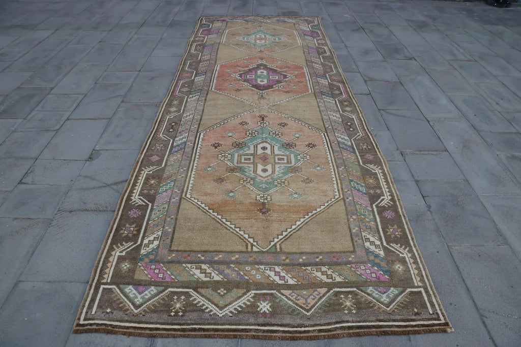 Vintage Turkish Accent Area rug 4.5 x 12.9 ft