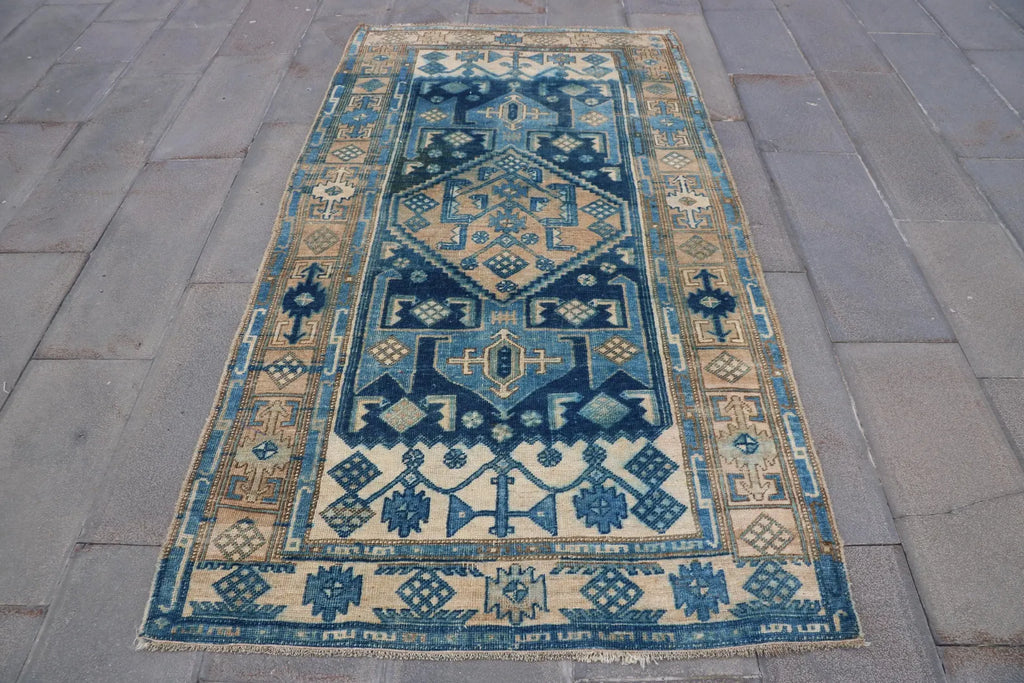Vintage Turkish Accent Area rug 4 x 7.4 ft