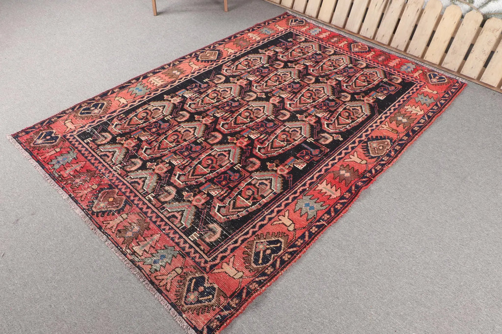 Vintage Turkish Accent Area rug 4.6 x 6.3 ft