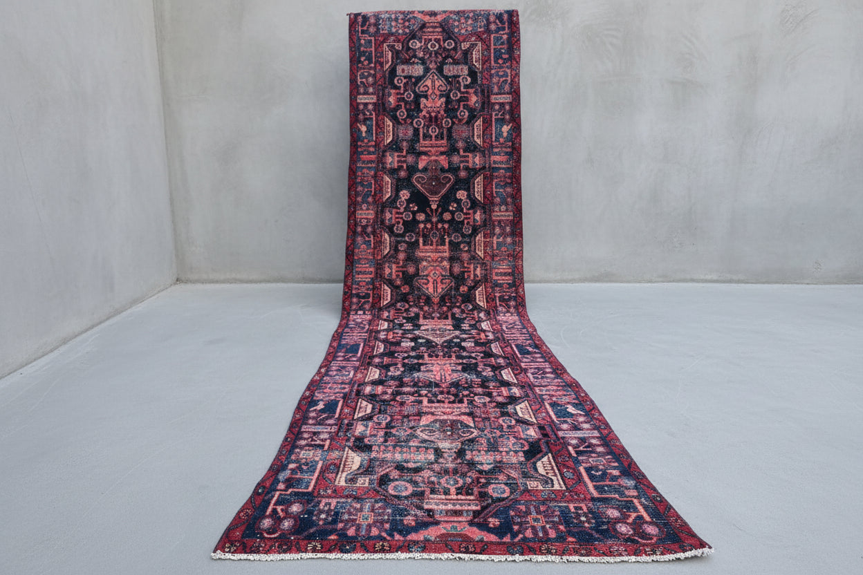 Vintage Turkish Runner Rug 3.5 x 14 ft